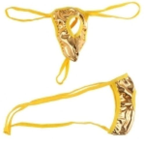 Cueca Fio Dental Dourada com Furo Central