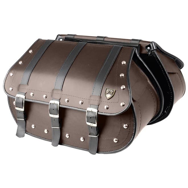 Alforge Lateral (Bolsa) Custom 40 Litros Couro Marrom c/ Cravos