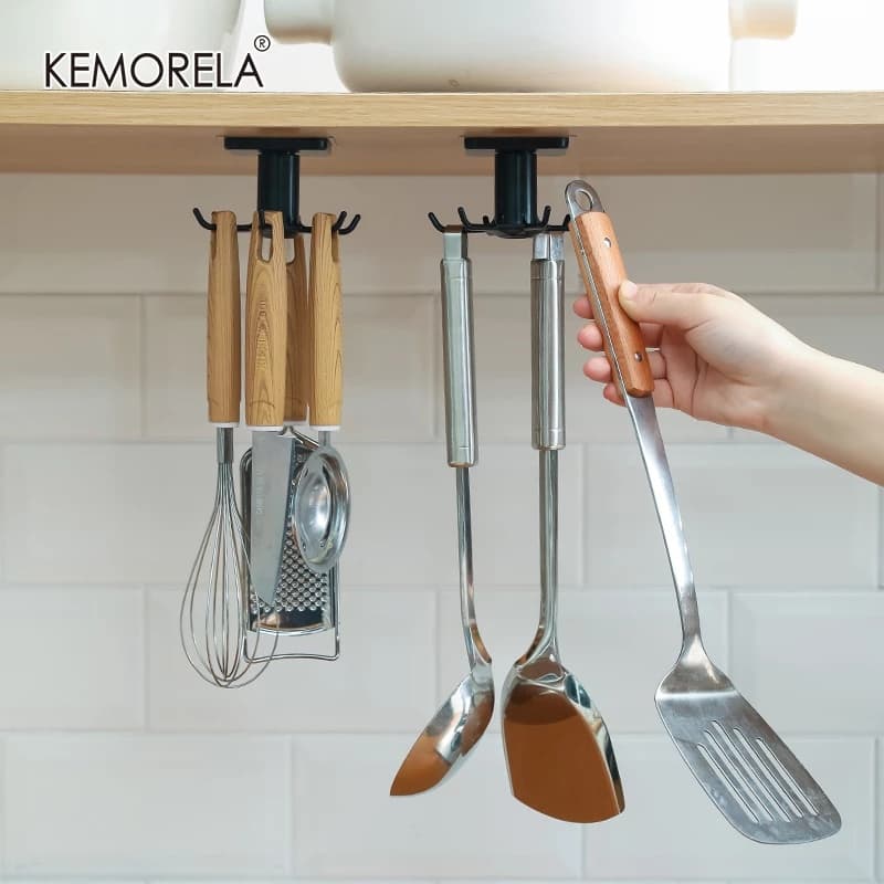 KEMORELA Cozinha Rotacionar Armário De Armazenamento Prateleira Gancho De Pendurar Auto-Adesivo Parede Do Banheiro Em Casa Acessório