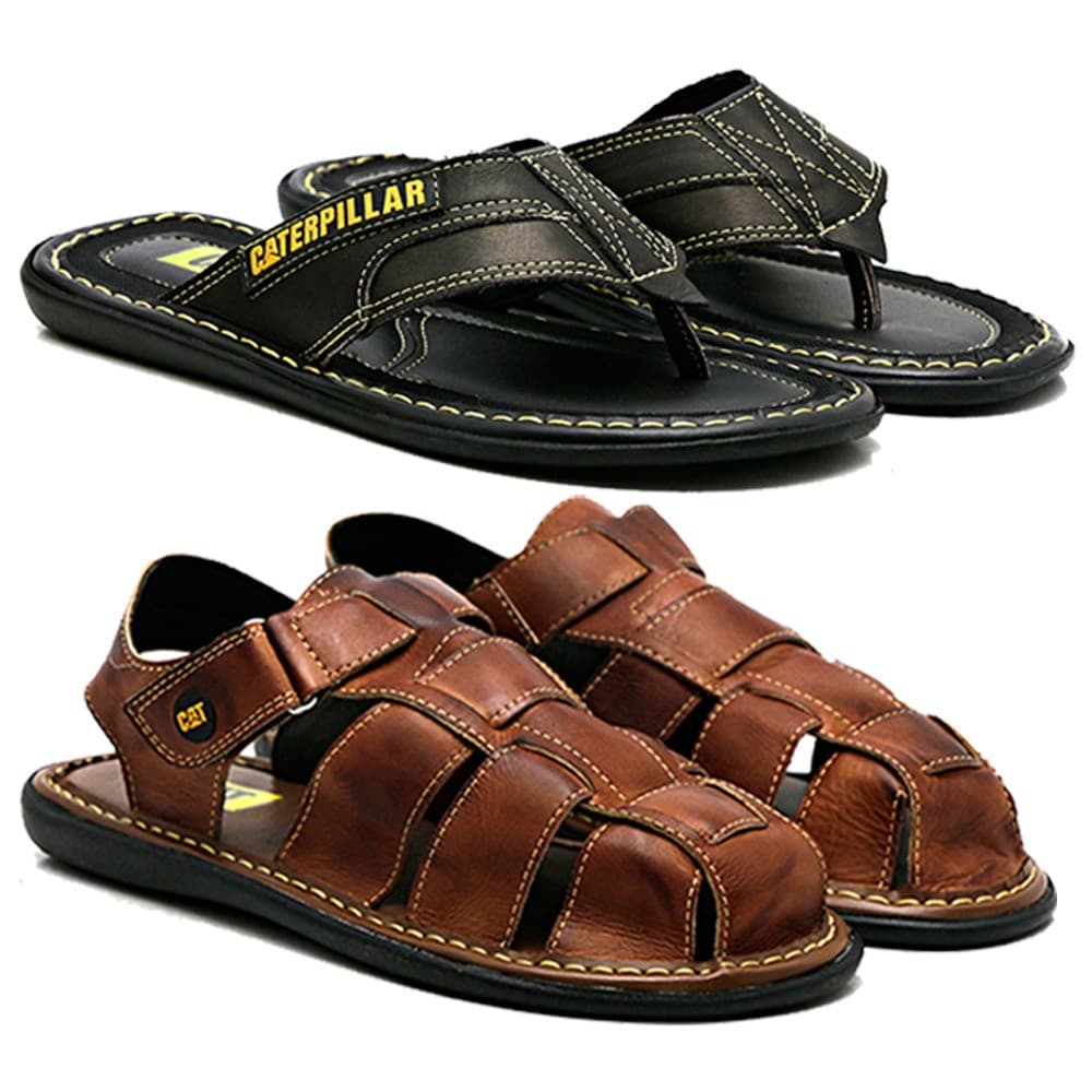 KIT 2 Pares Chinelo Sandália Masculina Cat. De Couro Legitimo Original