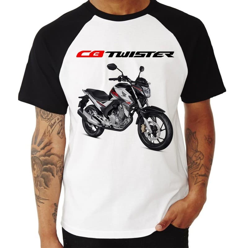 Camiseta Raglan Moto Honda CB 250 F Twister Branca 2019