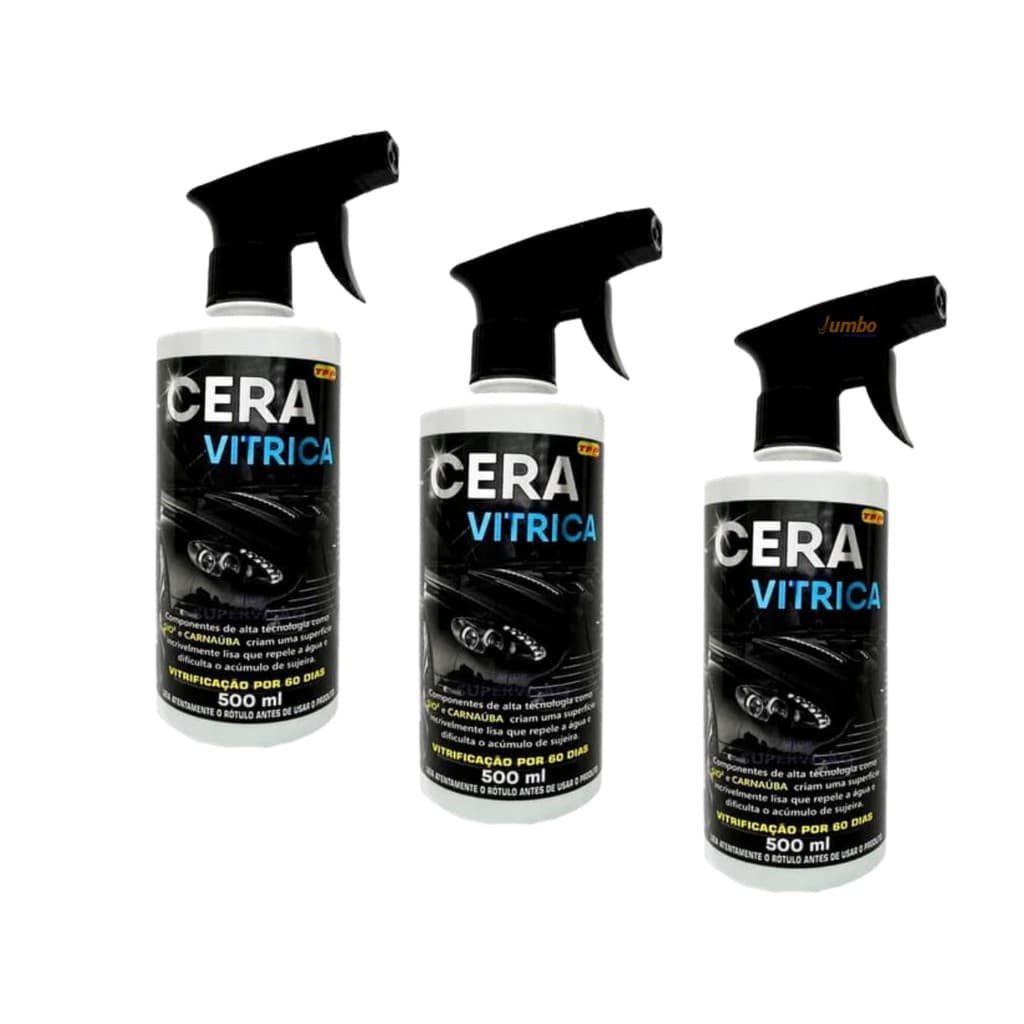 03 Un Cera Vitrica Com Carnaúba Vitrificador Cristalizadora  Tfp 500ml