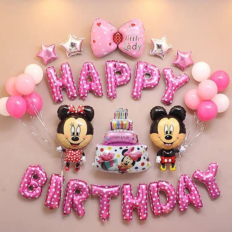 33 Pçs/Set Balão Foil Dos Desenhos Animados Mickey Minnie Feliz Aniversário Tema Festa Balão Decoração