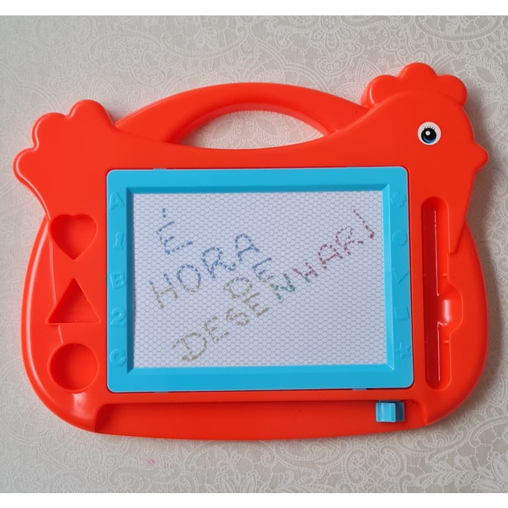 Lousinha Mágica Infantil - Quadro Mágico -  Escreve e Apaga - Galinha -  27x21cm Lousa