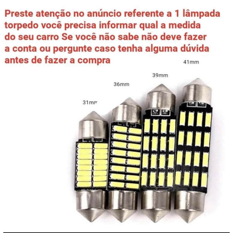 Led interior teto do carro modelo torpedo 28, 31, 36, 39, 41mm,  ilumina ate o chao do carro