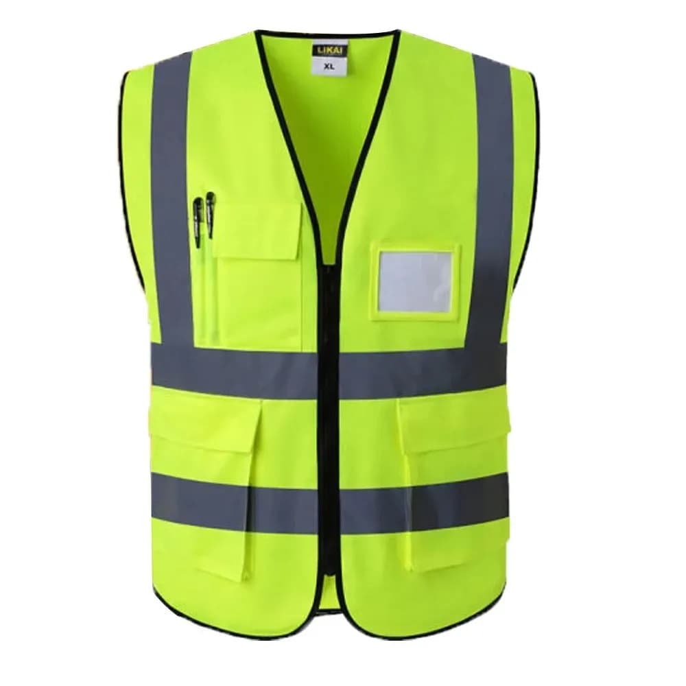 Colete faixa Sinalizador Refletivo Segurança Trabalho Blusao Fluorescente Obra Bolsos Ziper EPI