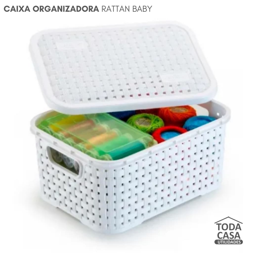 Caixa Organizadora, Cesto Organizador Rattan - Nitron Com Tampa