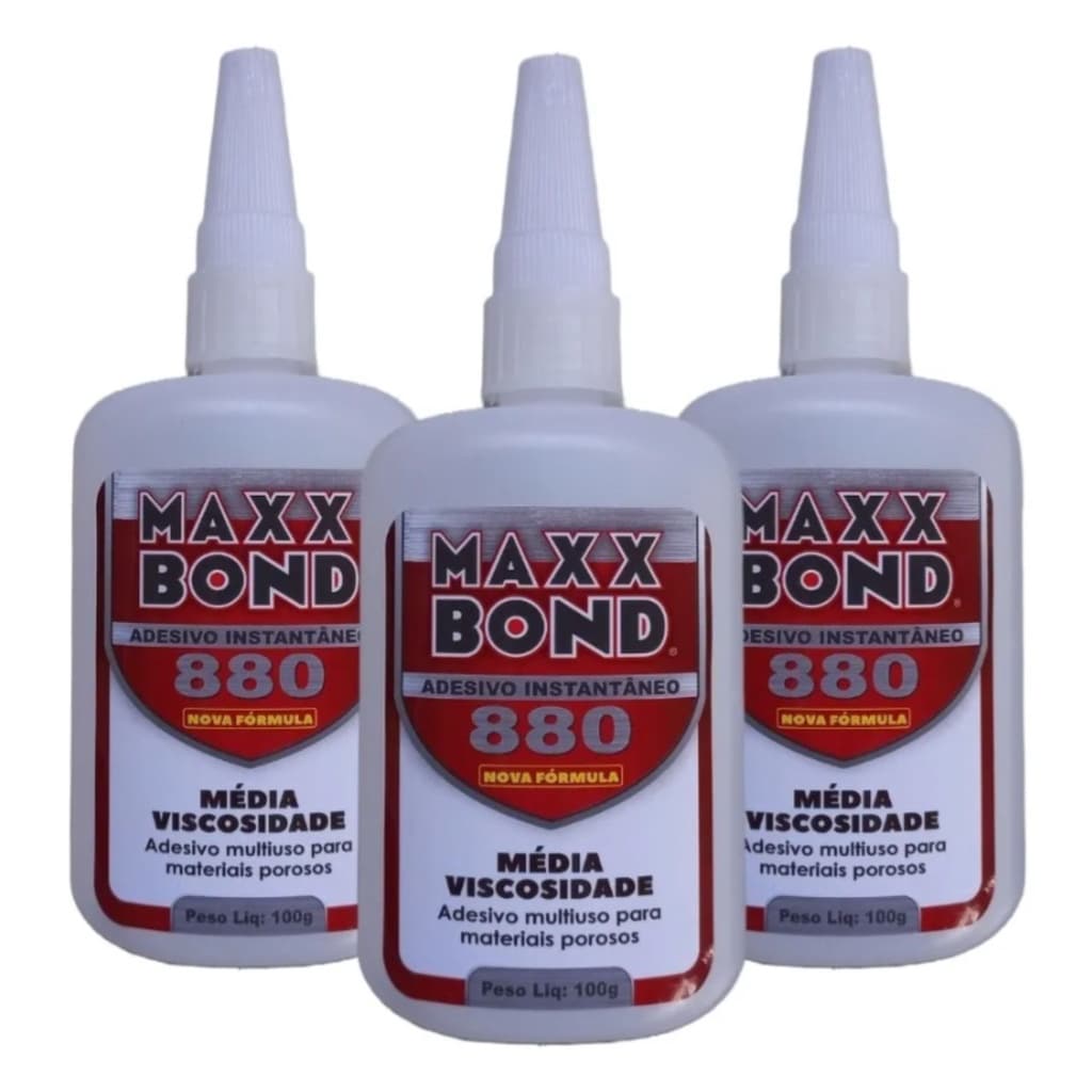 Kit 12 un. Cola Instantânea Maxx Bond 880 Ultra Rapido Super Adesivo 100g