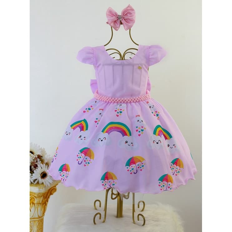 Vestido Infantil Chuva de Amor Para Festa Aniversario Com Tiara