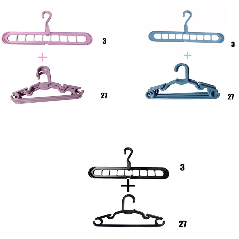 Kit 3 Cabides Organizador e 27 Cabides Tradicionais INFANTIL