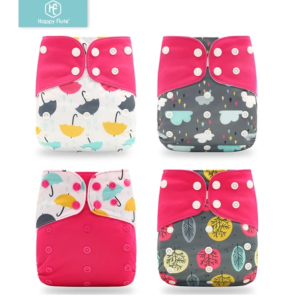 Happyflute 2025 Baby neborn 4 Unidades/Conjunto Fralda De Pano Para Bebê Ecológica Ajustável Reutilizável Adequada 0-2 A