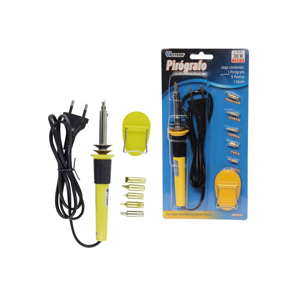 kit Pirógrafo e Ferro de Solda 30W com 5 Pontas e suporte