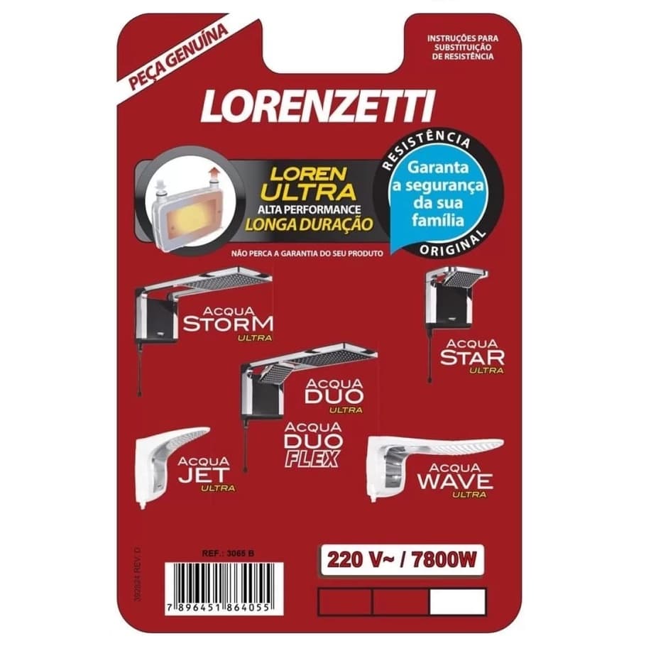 Resistência Lorenzetti Loren Ultra 127v/220v Linha Acqua Storm /Duo /Duo flex /Wave /Jet/ Star