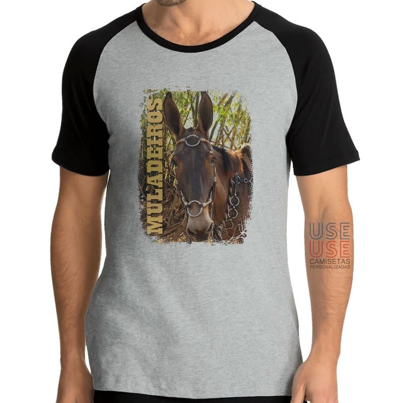 Camiseta Raglan Muladeiros Cinza Mescla com Preto Unissex Trdc