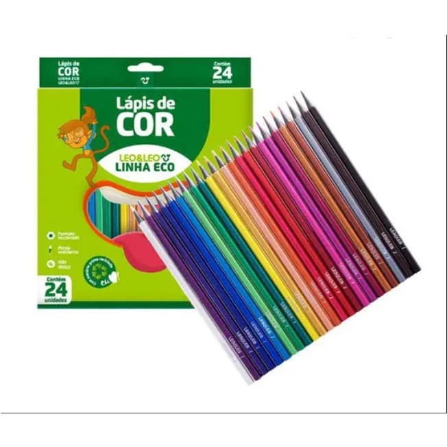 LAPIS DE COR ECO SEXTAVADO LEO&LEO 24 - 36 - CORES  Material Escolar