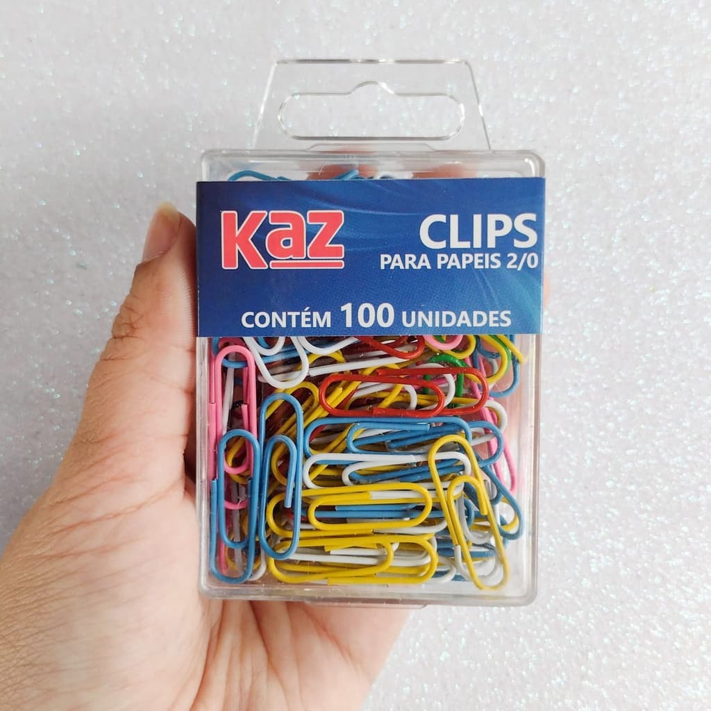 Clips Colorido da KAZ Caixa de Acrílico com 100 Clips de Aço e Plástico