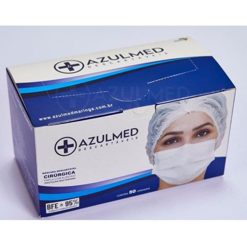 M谩scara de Prote莽茫o Facial Tripla Descart谩vel Cx C/ 50 P莽s (01 caixa