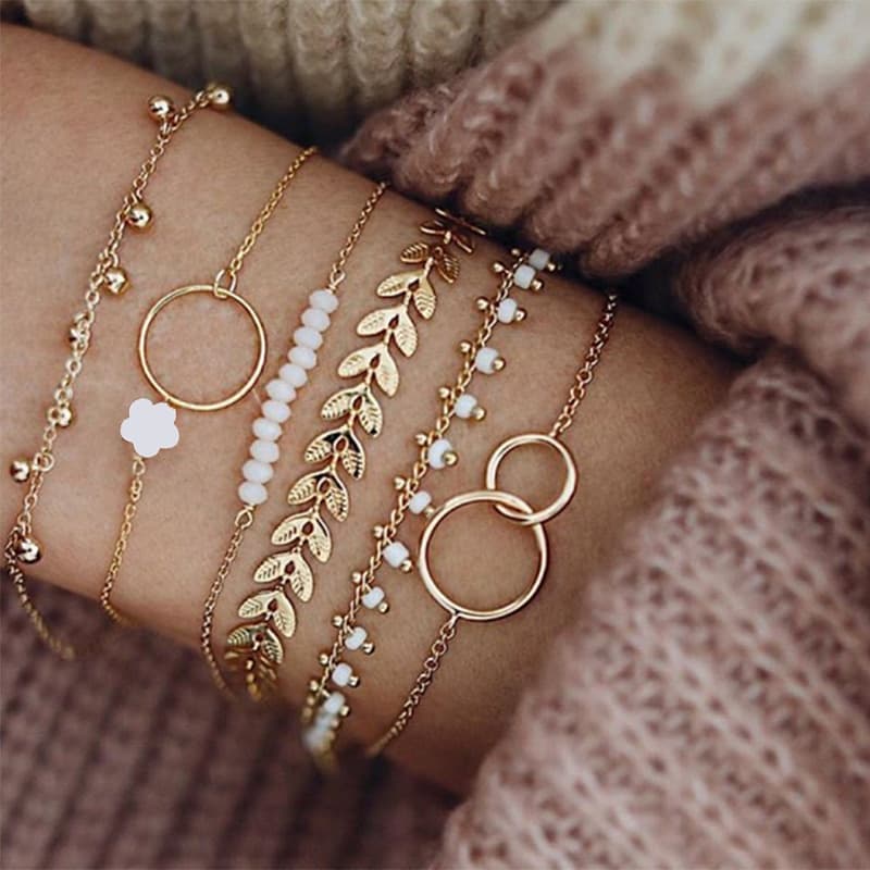 Bohemian Ouro Tassel Pulseiras Para As Mulheres Jóias Boho Geométrica Deixa Contas Em Camadas Mão Cadeia Charm Pulseira Bracelet Set