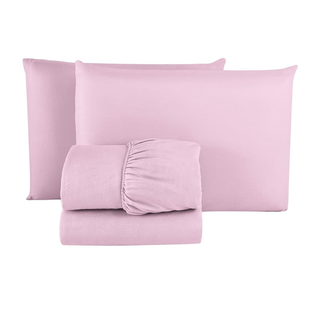 Kit 3 Jogo de Lençol Casal LISO Microfibra Premium 04 Peças Jogo de Cama Box 30CM Altura ROSA