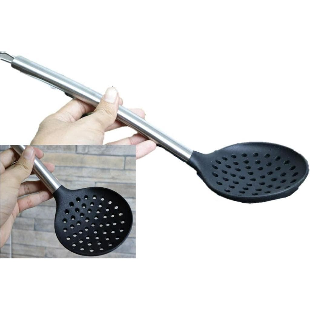 Escumadeira de silicone espumadeira para frituras pastel vazada inox utensílios de cozinha preta