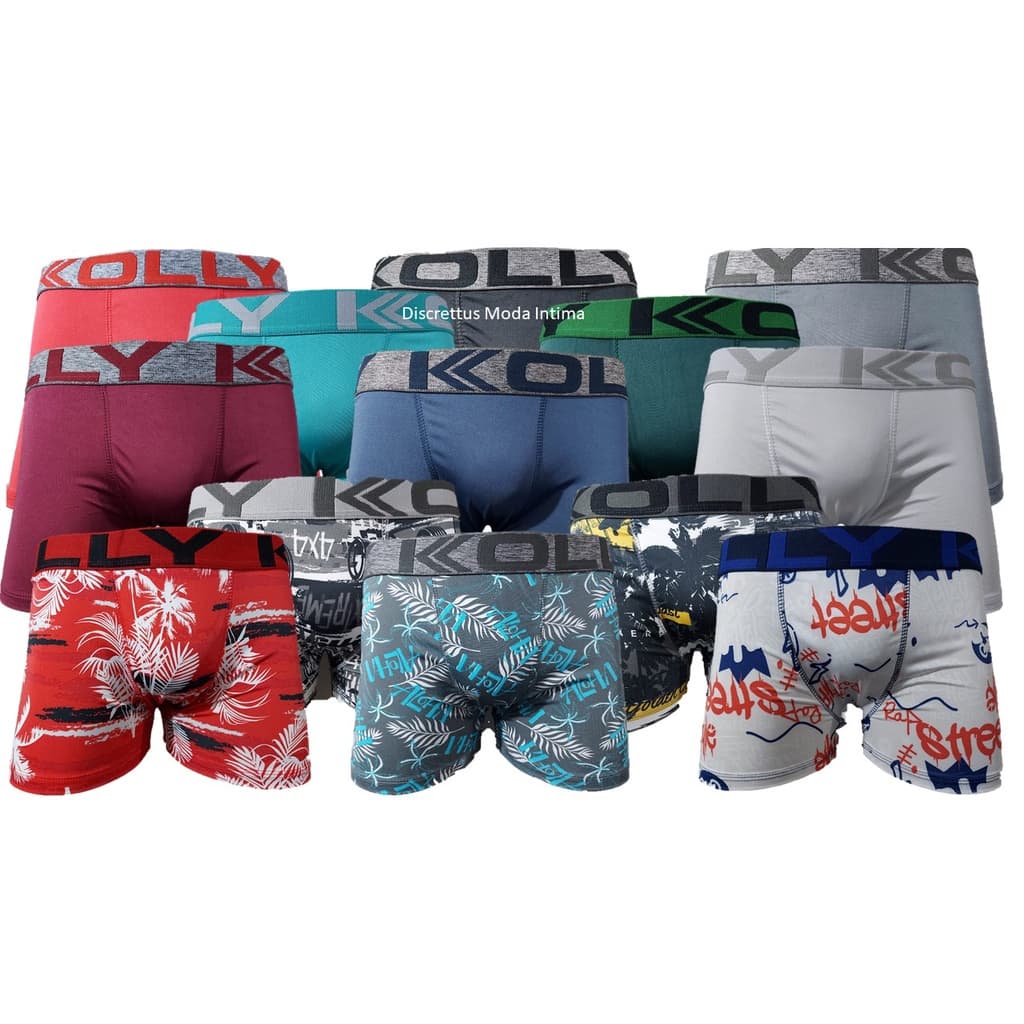 Kit 5 Cueca Cuecas Masculina Boxer KOLLY Shortinho Forro Algodão Microfibra Atacado OFERTA Fabrica
