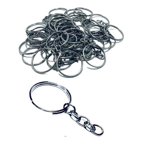 100 Argola Chaveiro Com Corrente 25mm-prata/níquel Lisa