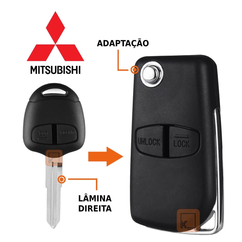 Carcaça Chave Canivete Adaptação Mitsubishi 2 Bot Direita