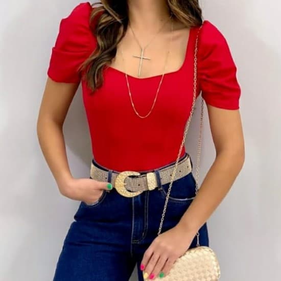 Body com bojo manga curta princesa bufante feminino