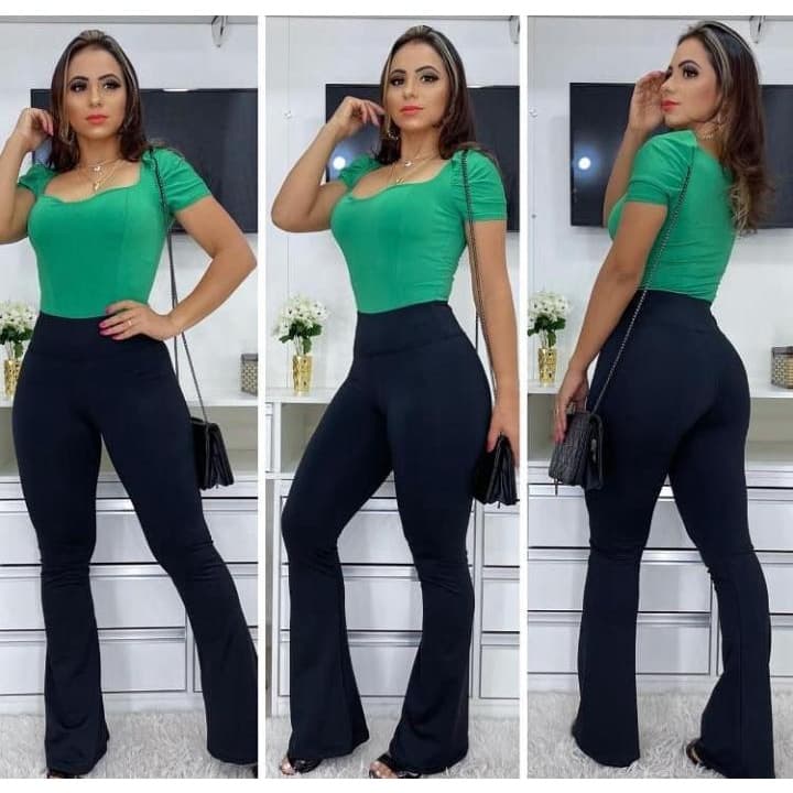 Calça Flare Feminina Boca De Sino Bailarina Cintura Alta