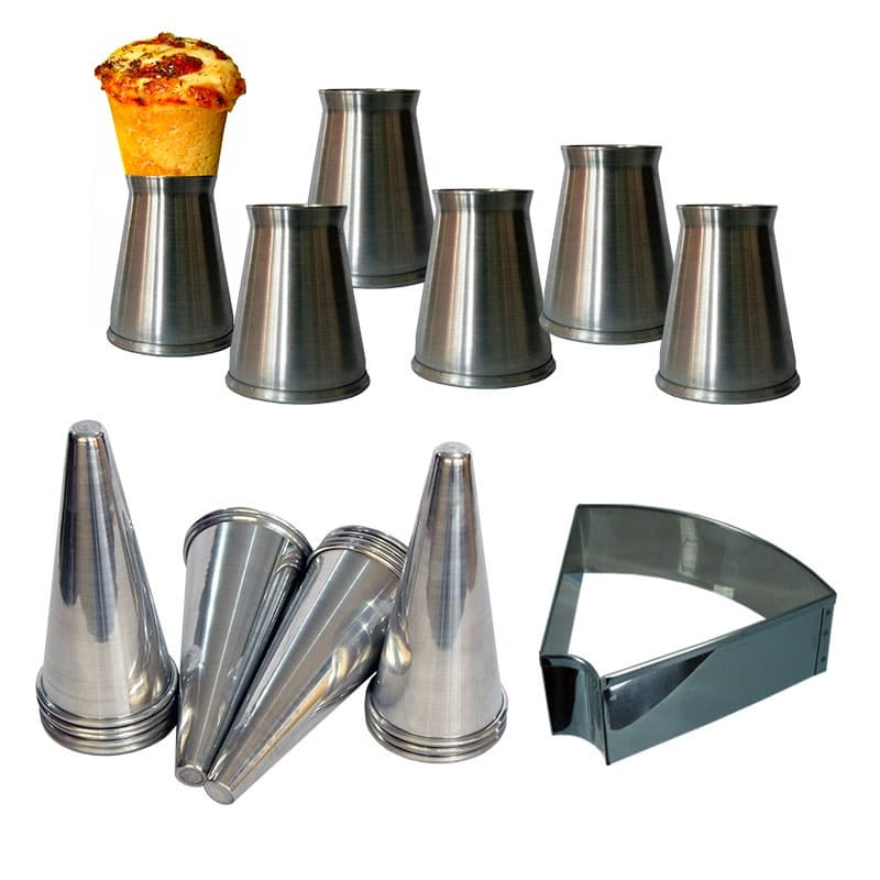 Kit Pizza Cone: 6 Suportes assar + 12 Cones 14cm + Faca