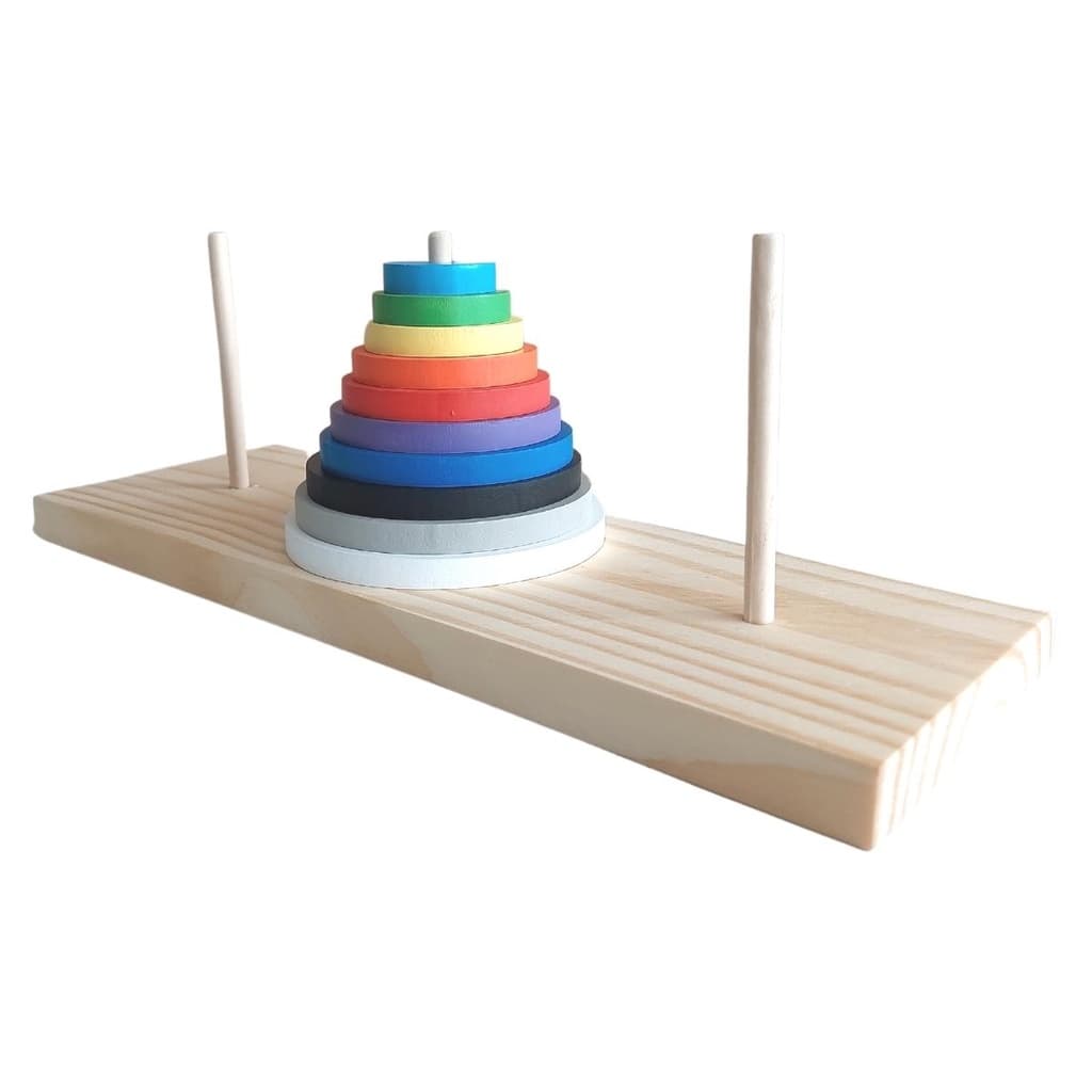 Jogo de Raciocinio Torre de Hanói 10 discos Brinquedo Educativo de Madeira
