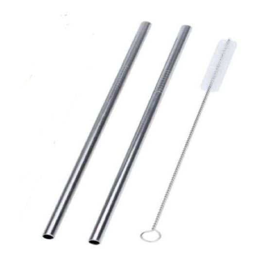 Kit 2 Canudos Ecológicos Aço Inox P/ Bebida + Escova Limpeza