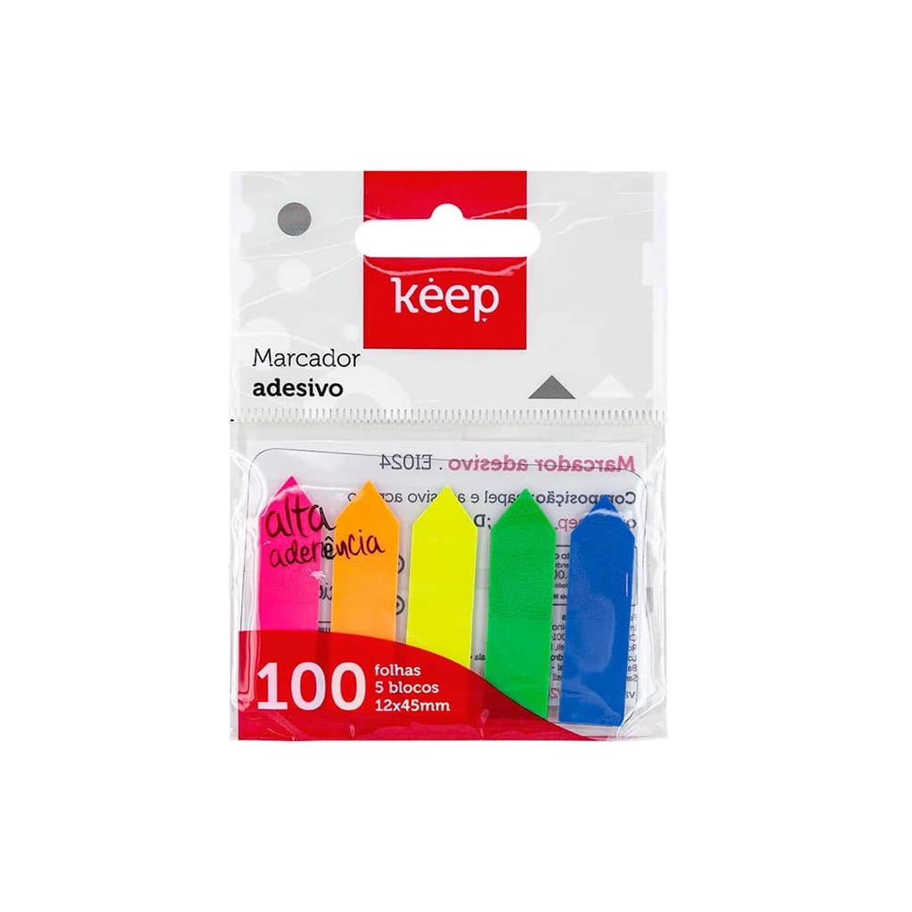 Marcador Adesivo Flag Seta KEEP 12x44mm 5 Cores Neon 100 Folhas