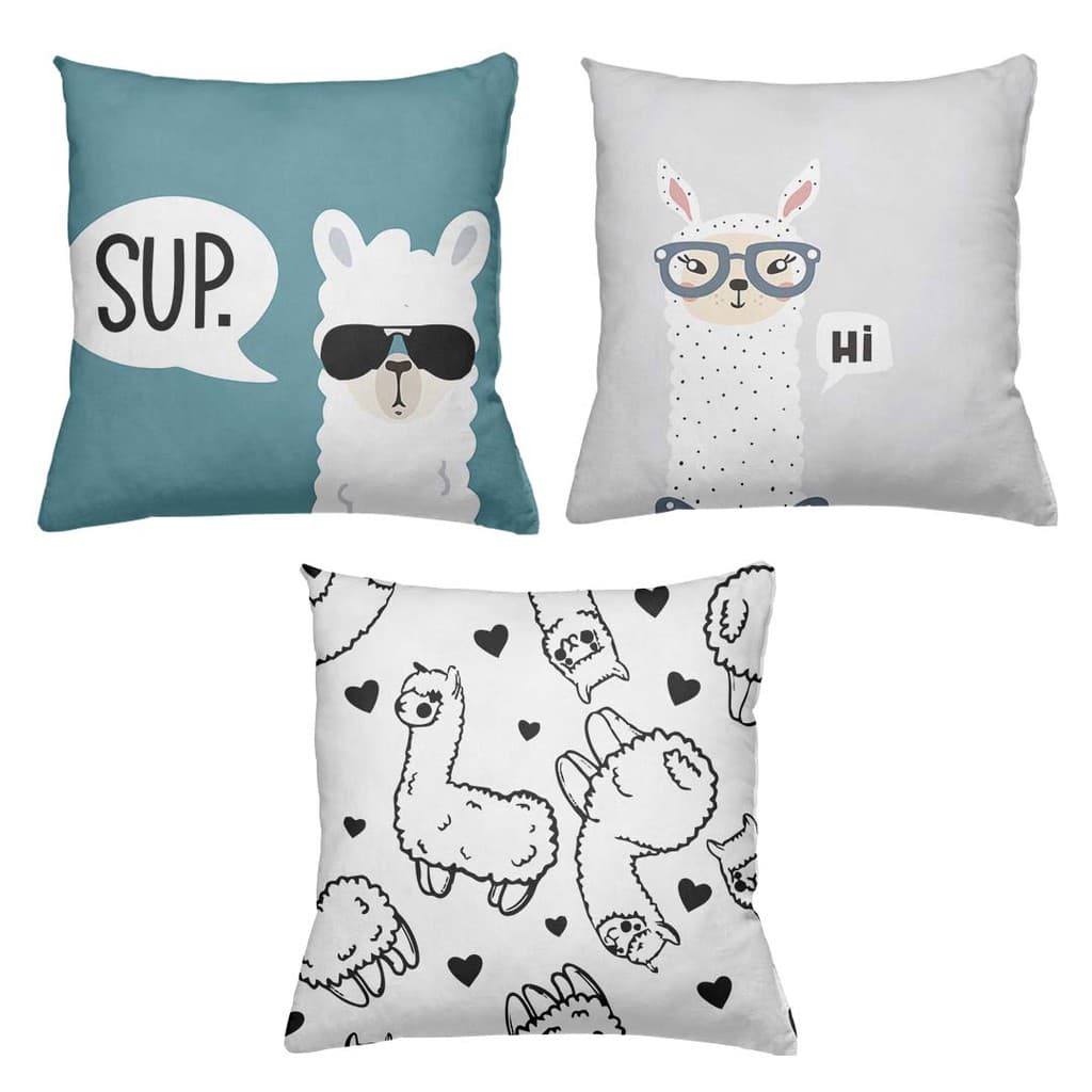 Kit 03 Capas Almofadas Decorativas Lhama QB0022