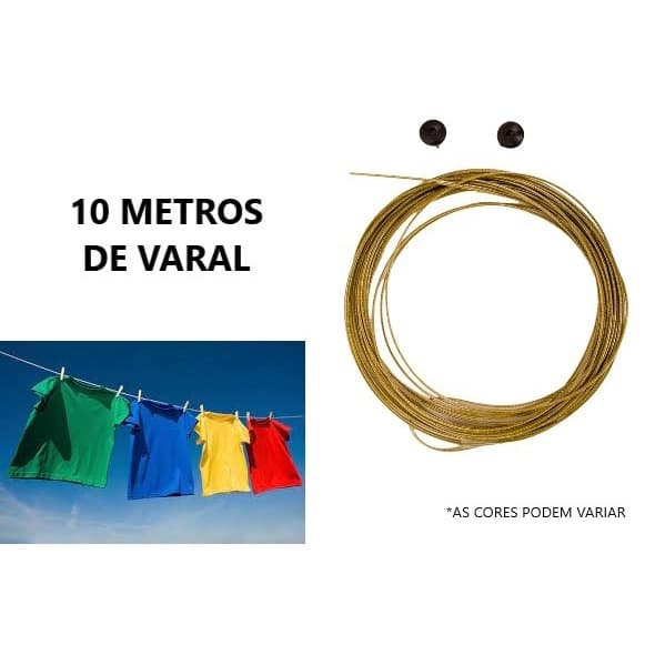 KIT Varal 20m Cabo de Aço Revestido Com Pvc Não Enferruja Não Rasga Cores Variadas