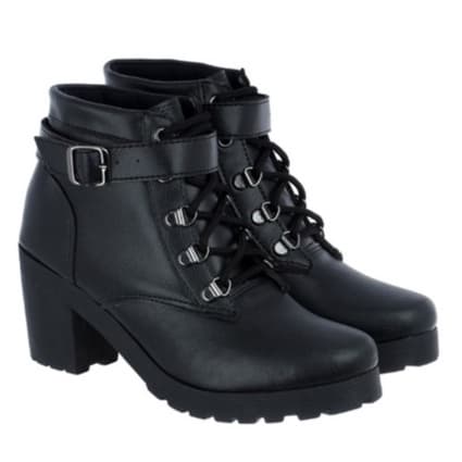Coturno feminino mulher bota  tratorado salto médio quadrado com fivela metálica baixo removível