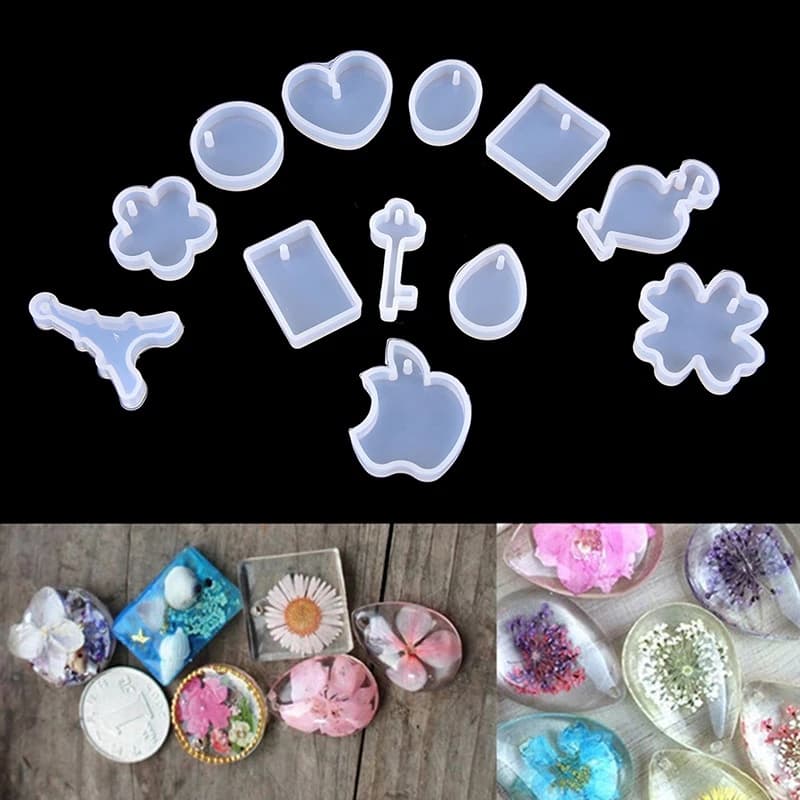 12 Pçs/set Chave Waterdrop Resina Molde De Silicone Jóias Fazendo DIY Craft Mold Pingente Brinco Trevo Amor