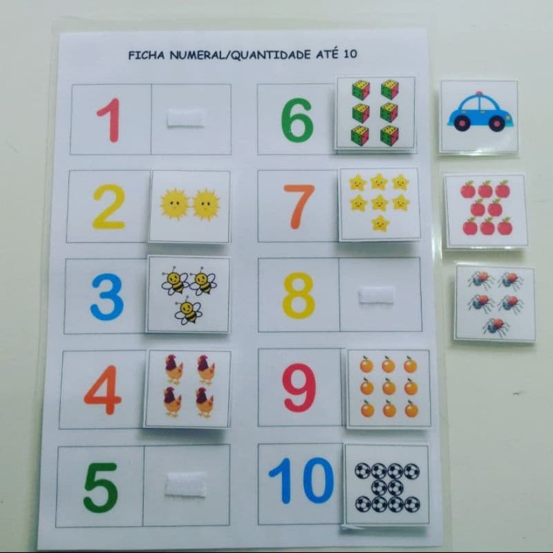 Ficha numeral quantidade até 10 Jogo pedagógico. Material Pedagógico
