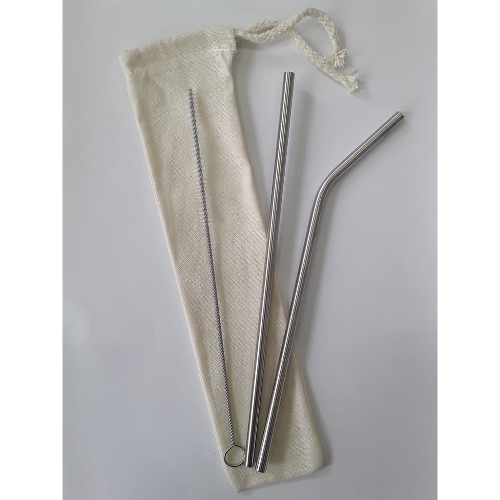 KIT 4 pçs com 2 Canudos inox ecológicos + 1 Bag + 1 Escova de limpeza