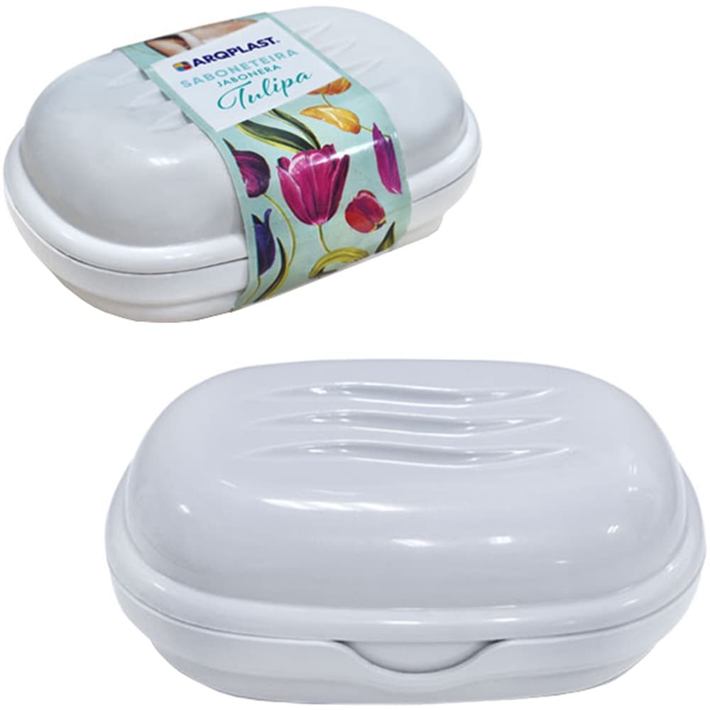 Saboneteira De Pia De Plastico Oval Tulipa Branca Com Tampa