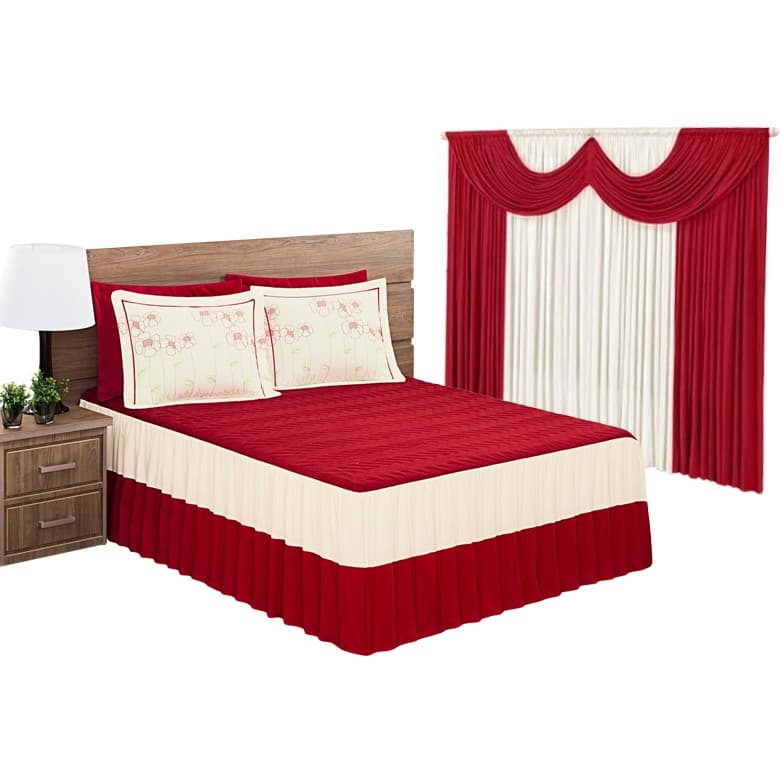 Kit Colcha Cobre Leito Casal King Barbara 3 Peças + Cortina Paris 2 Metros