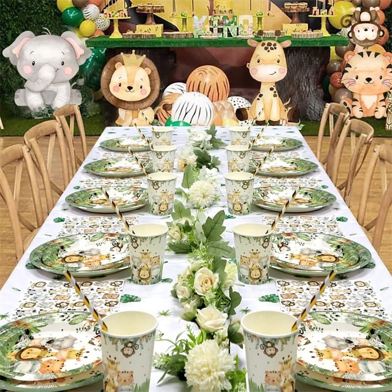 Animais Da Selva Talheres Descartáveis Decorações Do Partido Feliz Aniversário Crianças Safari Tema Party Decor One 1st