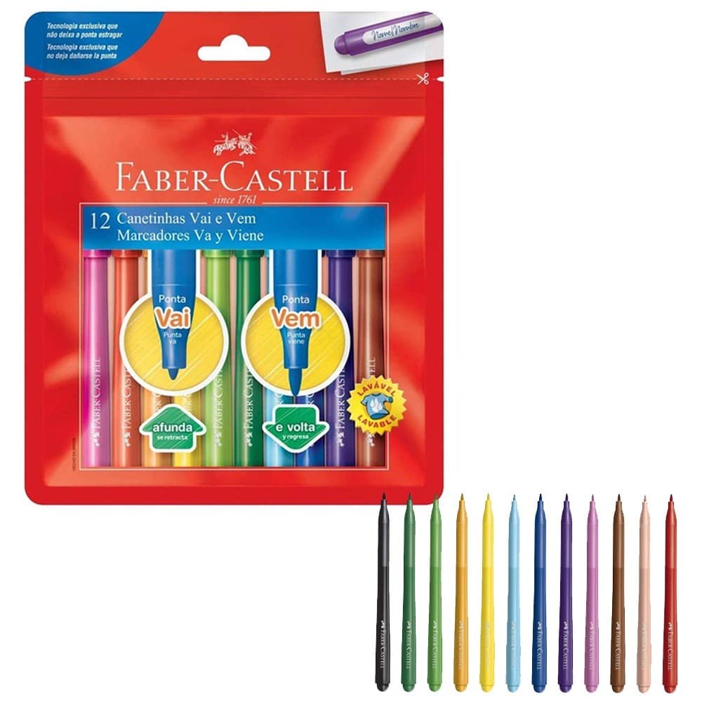 Canetinha Vai e Vem 12 cores Faber-Castell
