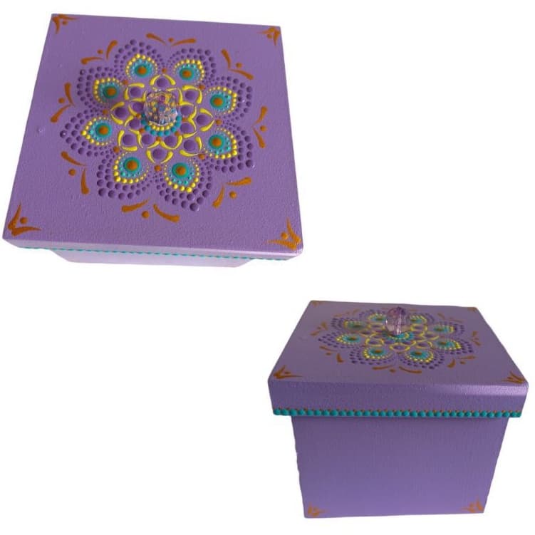 Caixa MDF Decorada. Porta treco Personalizado de Mandala e Olho Grego. Pintura Pontilhada.