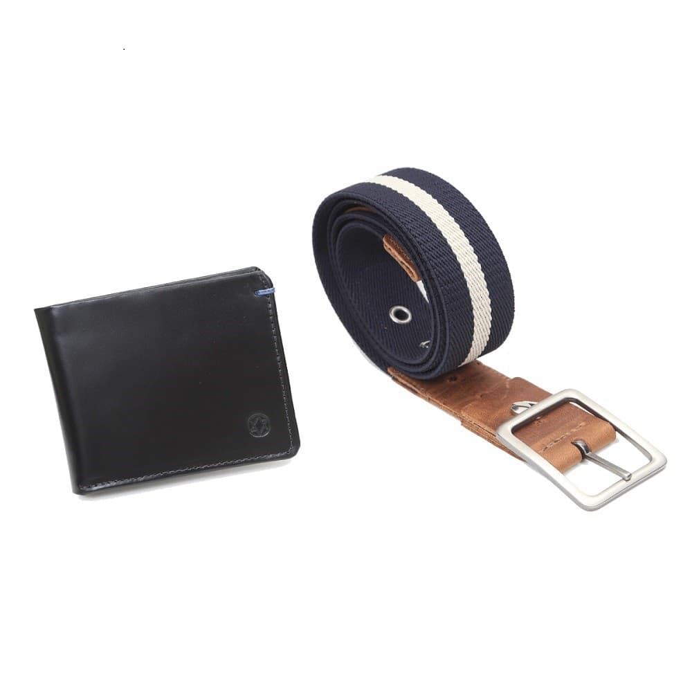 Kit Cinto em Gorgurão e Carteira em Couro Masculinos - KEL61m621p