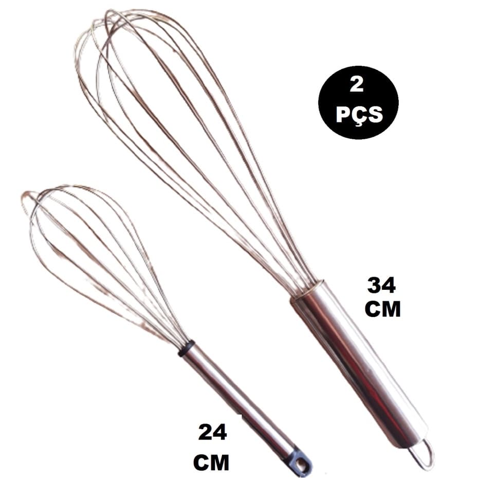 Kit 2 Batedores De Clara Em Neve Ovos Fuet Inox 24, 34 Cm
