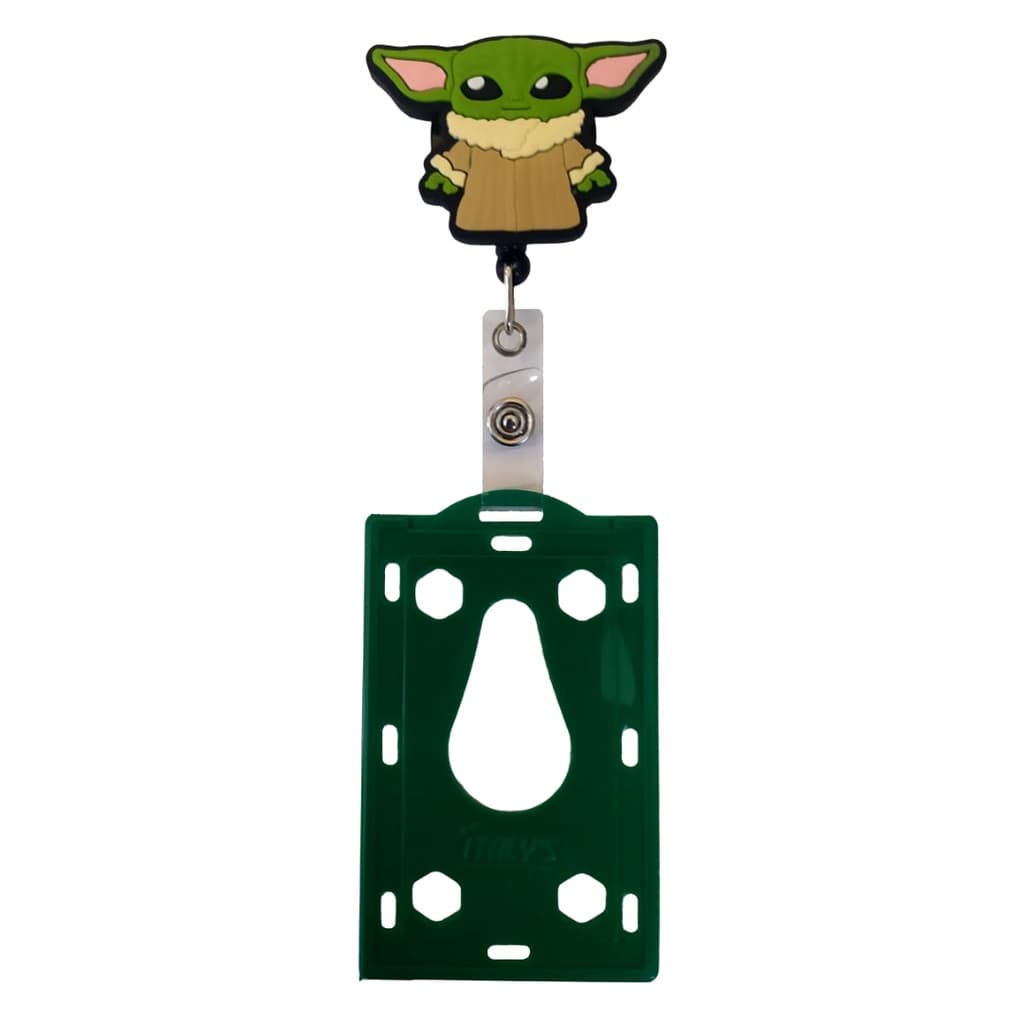 Kit Porta Crachá Retrátil Personalizado Baby Yoda + Porta Cartão Verde