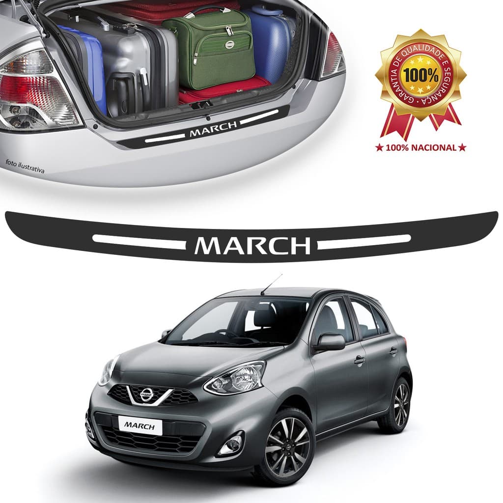 Soleira de Porta Malas Adesivo Protetor Nissan March Universal Carro personalizado