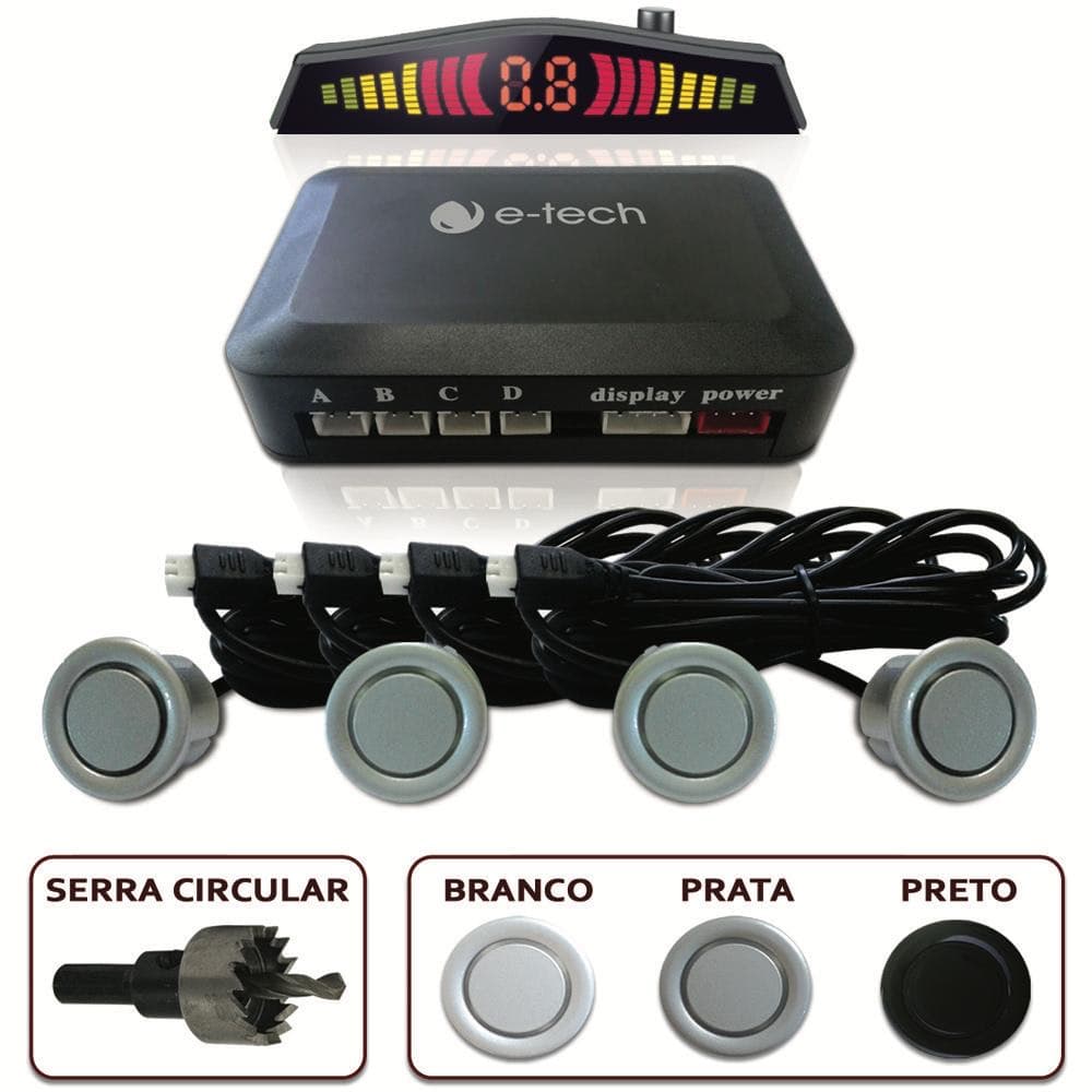 Sensor Estacionamento Ré 4 Pontos E-tech Traseiro c/ Display