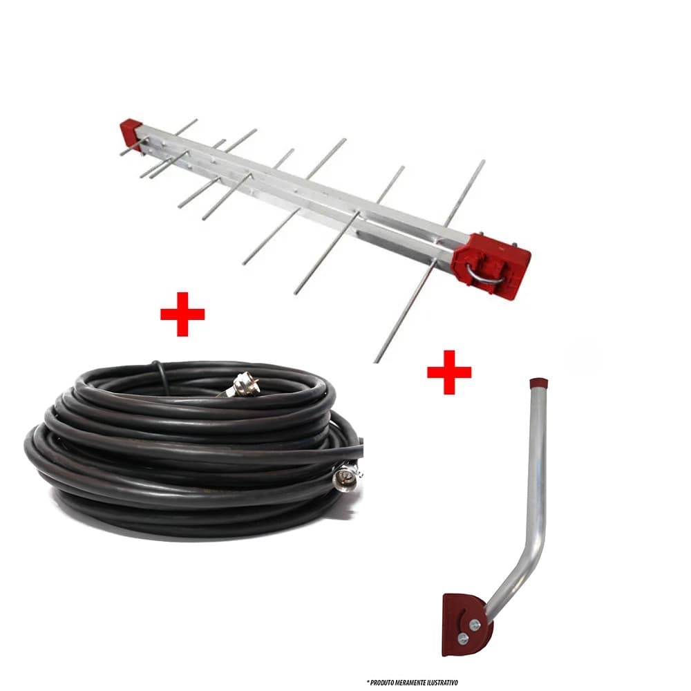Kit Antena Digital Externa completa TV Digital com cabo mastro e parafusos